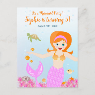 Postal De Invitación Fiesta de cumpleaños femenina de sirena y amigas