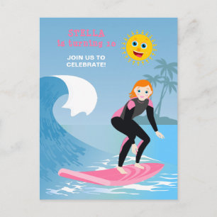 Postal De Invitación Fiesta de cumpleaños femenina de surf