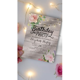 Postal De Invitación Fiesta de Cumpleaños Flores Rústicas de Madera Ilu