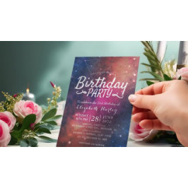 Postal De Invitación Fiesta de cumpleaños Galaxy Stars Nebula Constella