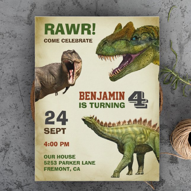 Postal De Invitación Fiesta de Cumpleaños Genial de Dinosaurios Grandes (Subido por el creador)