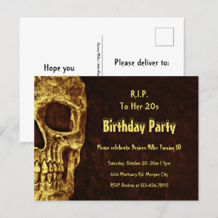 Postal De Invitación Fiesta de cumpleaños gótica con cráneo amarilla RI