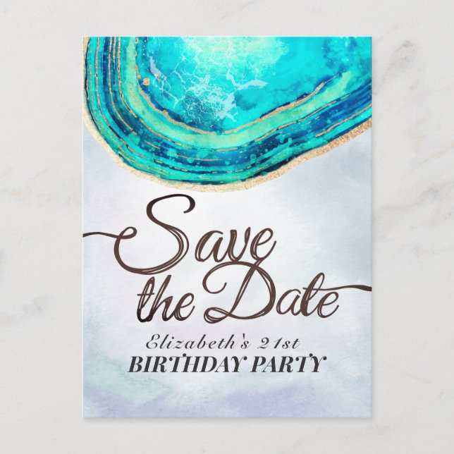 Postal De Invitación Fiesta de Cumpleaños Guardar El Geode De La Agata  (Anverso)