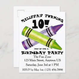 Postal De Invitación Fiesta de cumpleaños infantil con crayones de arti