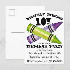 Postal De Invitación Fiesta de Cumpleaños Infantil Crayones Artista Ver