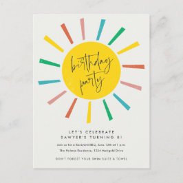 Postal De Invitación Fiesta de Cumpleaños Infantil Guión Sol Arcoíris