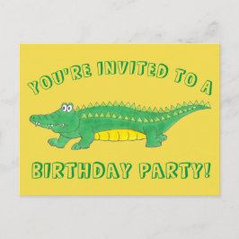Postal De Invitación Fiesta de Cumpleaños Lagarto Cocodrilo Amarillo Ve