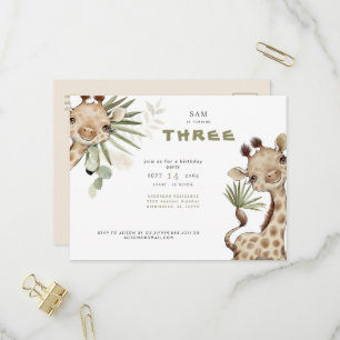 Postal De Invitación Fiesta de Cumpleaños Neutral Pampas Boho Jirafa Ad