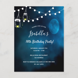 Postal De Invitación Fiesta de cumpleaños número 16: luces azules de lu