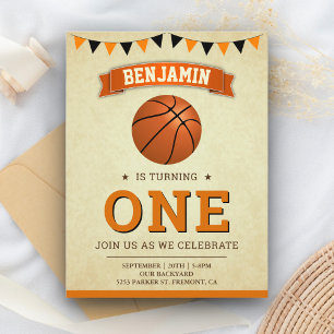 Postal De Invitación Fiesta de cumpleaños número 1 de baloncesto deport