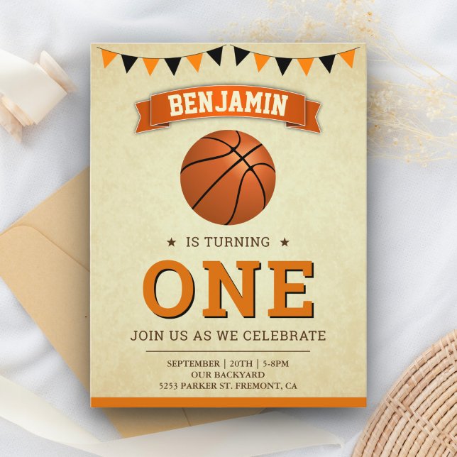 Postal De Invitación Fiesta de cumpleaños número 1 de baloncesto deport (Subido por el creador)