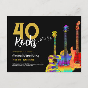 Postal De Invitación Fiesta de cumpleaños número 40 40 Rocks Guitarra