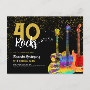 Postal De Invitación Fiesta de Cumpleaños número 40 40 Rocks Guitarra D