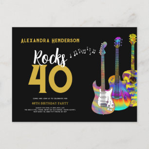 Postal De Invitación Fiesta de cumpleaños número 40 con tema de Rock an