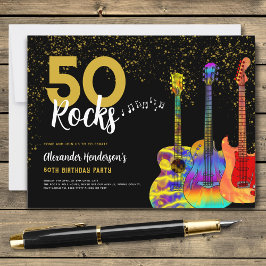 Postal De Invitación Fiesta de cumpleaños número 50 de guitarra