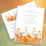 Postal De Invitación Fiesta de cumpleaños número 60 de la flor silvestr<br><div class="desc">Las calabazas de otoño están enclavadas en delicadas flores silvestres amarillas y naranjas para crear una estética elegante. Todo el texto es editable para que puedas diseñar fácilmente tu propio estado de ánimo especial.</div>