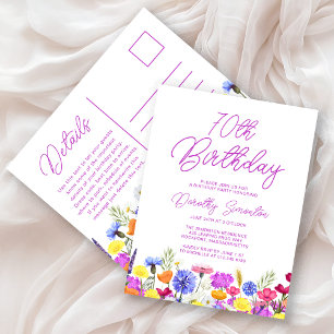 Postal De Invitación Fiesta de Cumpleaños número 70 Flores Silvestres M