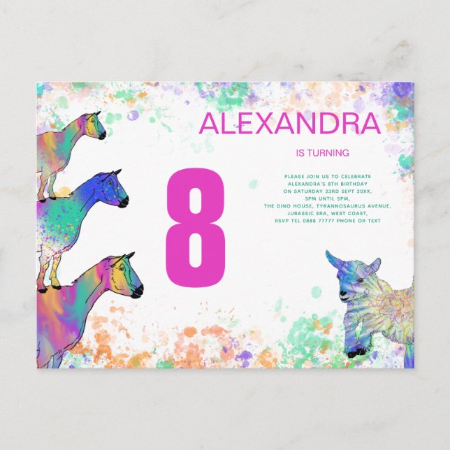 Postal De Invitación Fiesta de cumpleaños número 8 de las chicas cabras (Anverso)