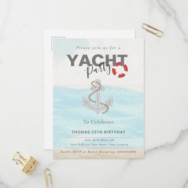 Postal De Invitación Fiesta de cumpleaños para el crucero náutico (Anverso/Reverso In Situ)