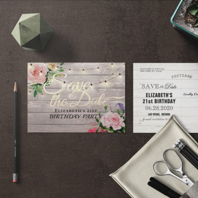 Postal De Invitación Fiesta De Cumpleaños Salven La Fecha Flores Luces  (Subido por el creador)