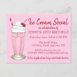 Postal De Invitación Fiesta de Cumpleaños Social de Helado de Batido de
