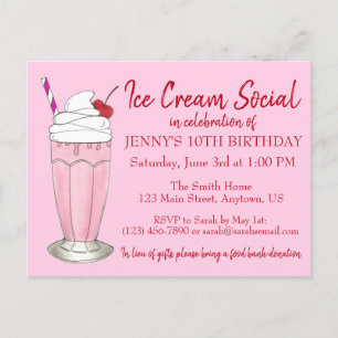 Postal De Invitación Fiesta de Cumpleaños Social de Helado de Batido de