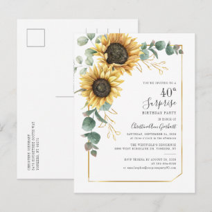 Postal De Invitación Fiesta de cumpleaños sorpresa 40 girasoles eucalip