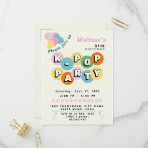Postal De Invitación fiesta de cumpleaños tema música pop coreana K-pop