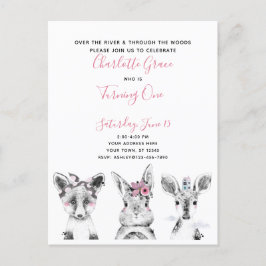 Postal De Invitación Fiesta de cumpleaños Woodland de guion blanco negr