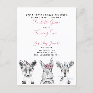 Postal De Invitación Fiesta de cumpleaños Woodland de guion blanco negr