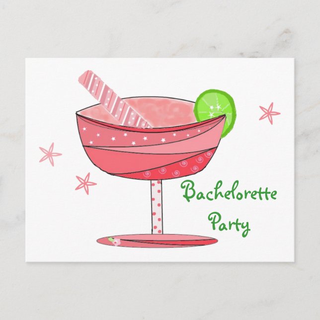 Postal De Invitación Fiesta de Despedida de Soltera Bebida Rosa (Anverso)