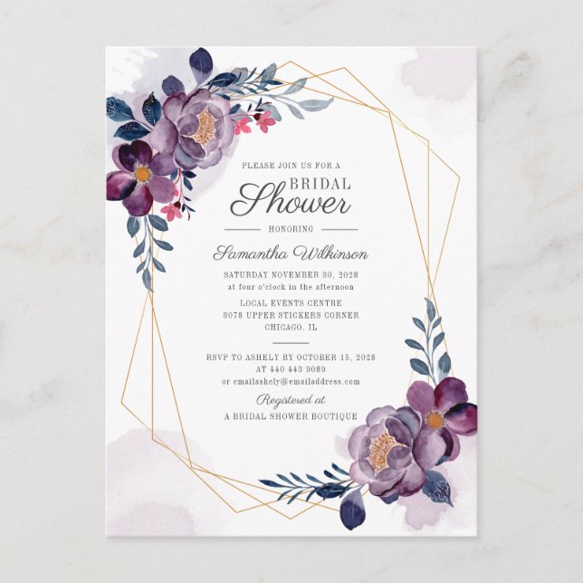 Postal De Invitación Fiesta de Despedida de Soltera con Estampado Flora (Anverso)