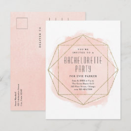 Postal De Invitación Fiesta de Despedida de Soltera Glitter Rosa Acuare