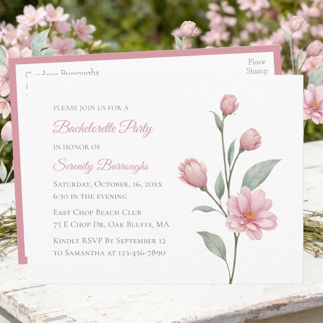 Postal De Invitación Fiesta de Despedida de Soltera Rosa Verde Aquarela (Subido por el creador)