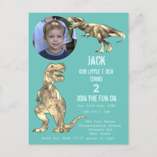 Postal De Invitación Fiesta de Dinosaurios T Rex Niños Cumpleaños 2 Año