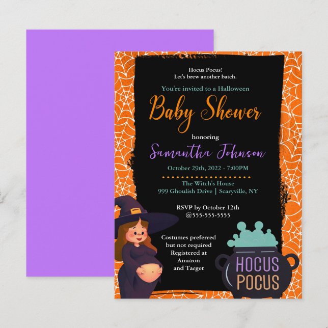 Postal De Invitación Fiesta de disfraces Baby Shower de Witch Walloween (Anverso / Reverso)