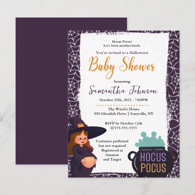 Postal De Invitación Fiesta de disfraces Baby Shower de Witch Walloween (Anverso / Reverso)
