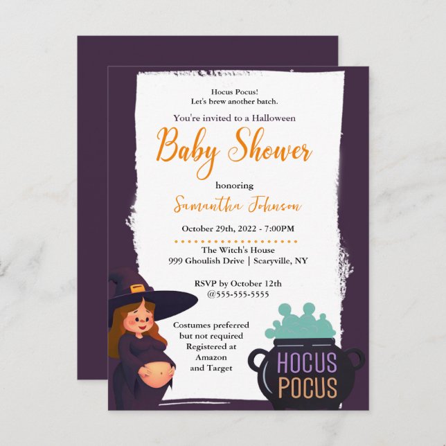 Postal De Invitación Fiesta de disfraces Baby Shower de Witch Walloween (Anverso / Reverso)