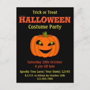 Postal De Invitación Fiesta de disfraces de calabaza de Halloween