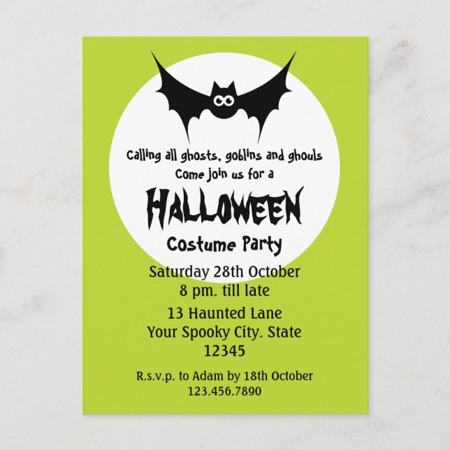 Postal De Invitación Fiesta de disfraces de Halloween (Anverso)