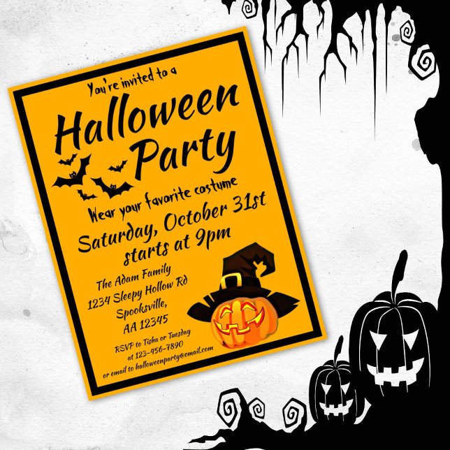 Postal De Invitación Fiesta de disfraces de Halloween Jack O'Lantern (Subido por el creador)