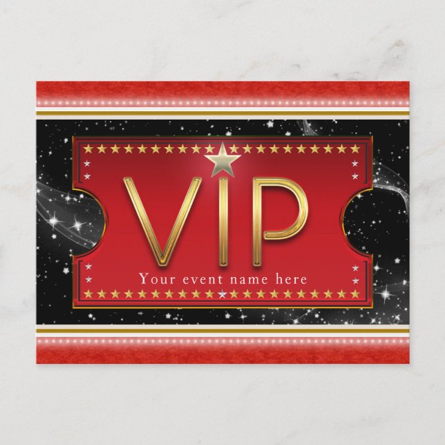 Postal De Invitación Fiesta de eventos VIP Black Red Gold & Silver Glam (Anverso)