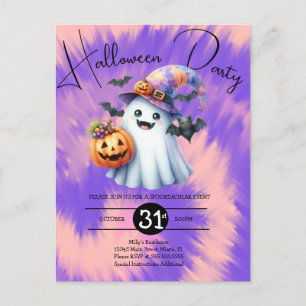 Postal De Invitación Fiesta de Fantasmas de Halloween Tie Dye Dibujado