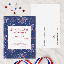 Postal De Invitación Fiesta de fuegos artificiales patrióticos del 4 de