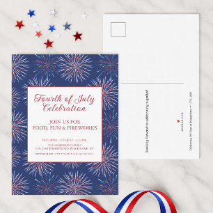 Postal De Invitación Fiesta de fuegos artificiales patrióticos del 4 de