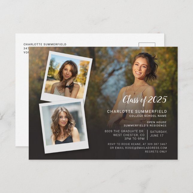 Postal De Invitación Fiesta de grado de Collage de fotos 2025 (Anverso / Reverso)