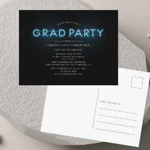 Postal De Invitación Fiesta de Graduación Azul Neón Graduado 2026