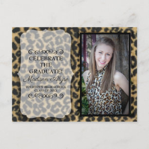 Postal De Invitación Fiesta de graduación con foto de estampado de leop