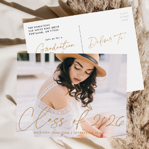 Postal De Invitación Fiesta de Graduación con Foto en Letra Dorada de l