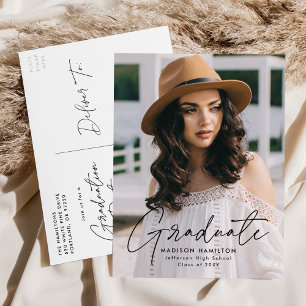 Postal De Invitación Fiesta de Graduación con Foto en Letra Negra Moder